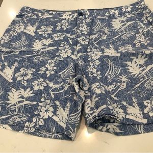 IZOD SALTWATER Mens Blue/White Tropical Hawaiian 100% Cotton Shorts SZ 36